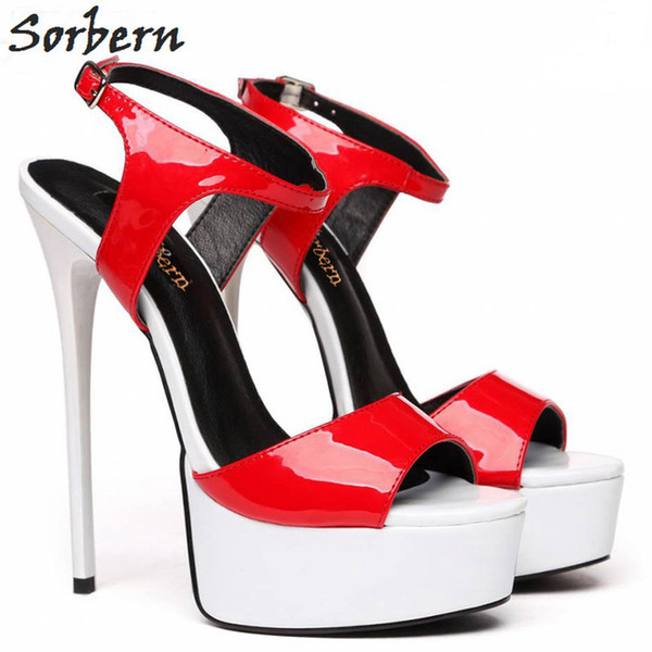 Sorbern Sandals Open Toe Platform Red and White Shoes Ladies 15cm High Heels Sandals Summer Womens Shoes Size 10 Custom