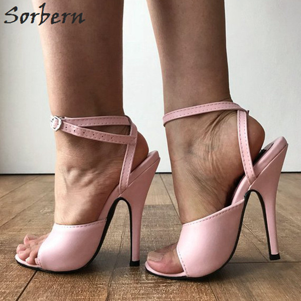 Sorbern Light Pink Ankle Strap Women Sandals Slingback Summer Shoes Ladies High Heels Sweet 16 Party Shoes Ciber Monday Sales