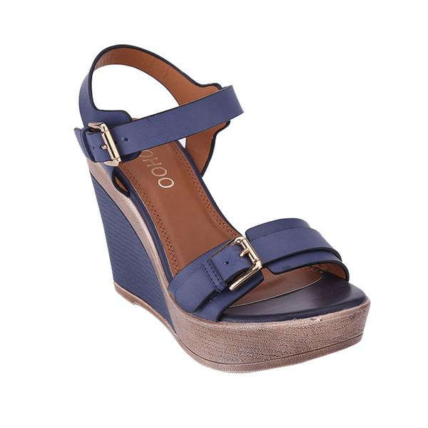 HEYIYI Shoes Women's Platform Sandals Wedge Back Strap Sandals Solid Buckle Strap PU Leather Sandal Blue Camel Large Size Shoes Wholesale