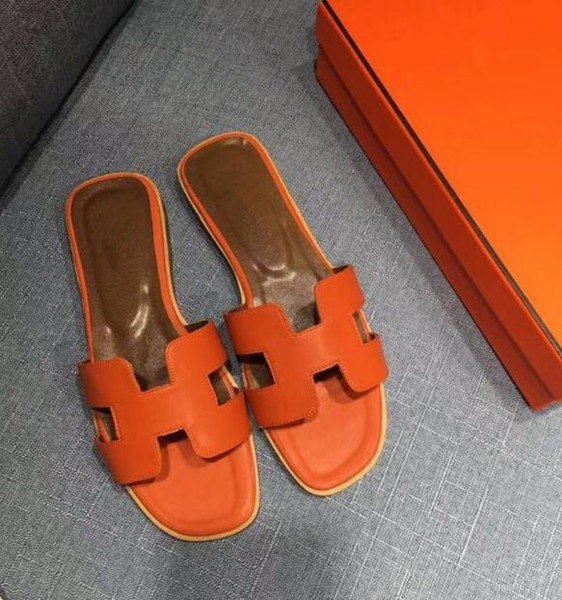 2019 Srping Summer Genuine Leather Sliders Women Fashion Sandals Classic Lady Slip-on Shoes