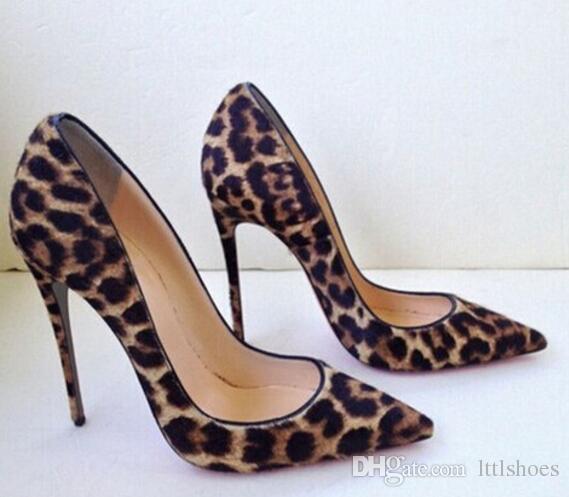 Sexy Hot Sale Luxury Leopard Sky-High Heels Women Pumps Pointed Toe Slip On Stiletto Suede Leather Wedding Party Shoes