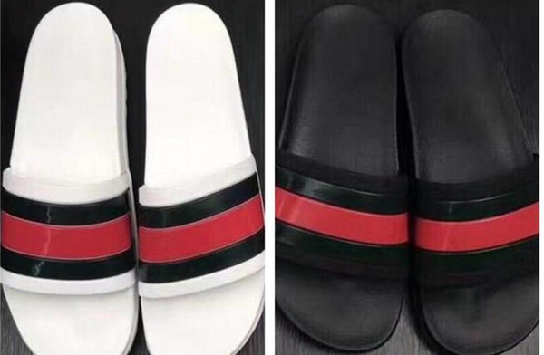 2018 Black Rubber Slide Sandal Slippers Green Red White Stripe Fashion Design Men Women with Box Classic Ladies Summer Flip Flops