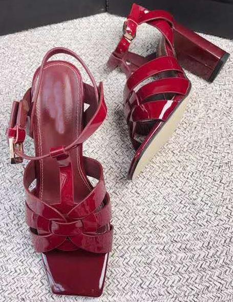 Newest women bright leather sandals woman chunky heels sapatos femininos zapatos mujer chaussure femme sapato feminino