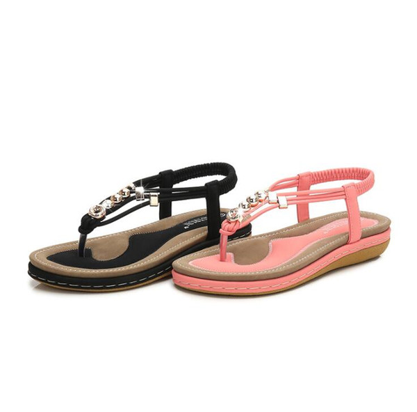 2019 Ladies fashion casual shoes Summer Sandals Slipper Beach shoes Black/Pink Women shoes Work/home Flat Heel Beef tendon sole A528-1