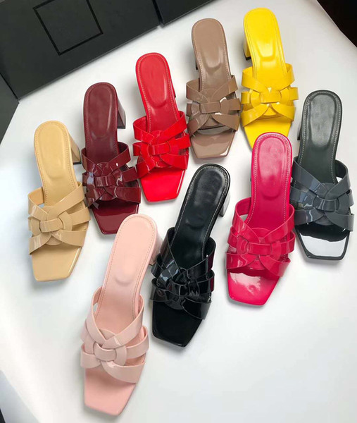 brand classic new low-heel sandals Female fashion sandals Slipper Women's fashion leather slippers Patent leather