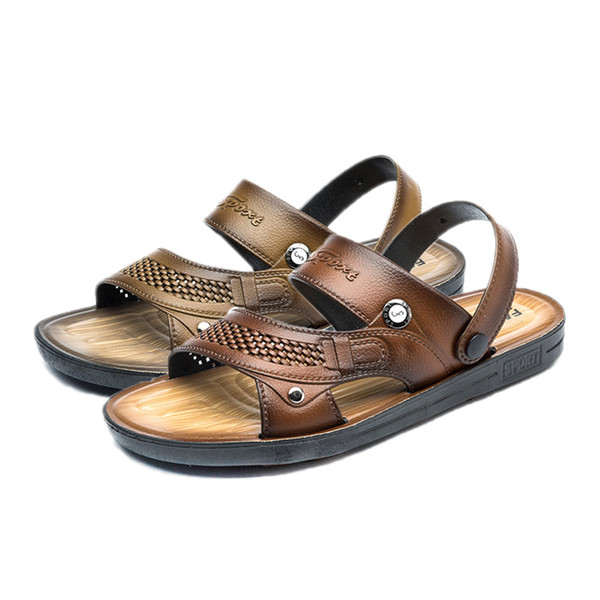 Men's Sandals 2019 Summer Outdoor Beach Slides Men PU Leather Slippers Shoes Fashion Breathable Casual Shoes