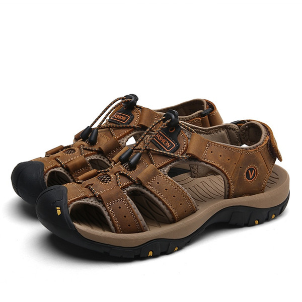 Genuine leather Mens sandals antiskid recreation hook loop sandals skidproof men cowskin travel shoes multi colour walk sandal zy206