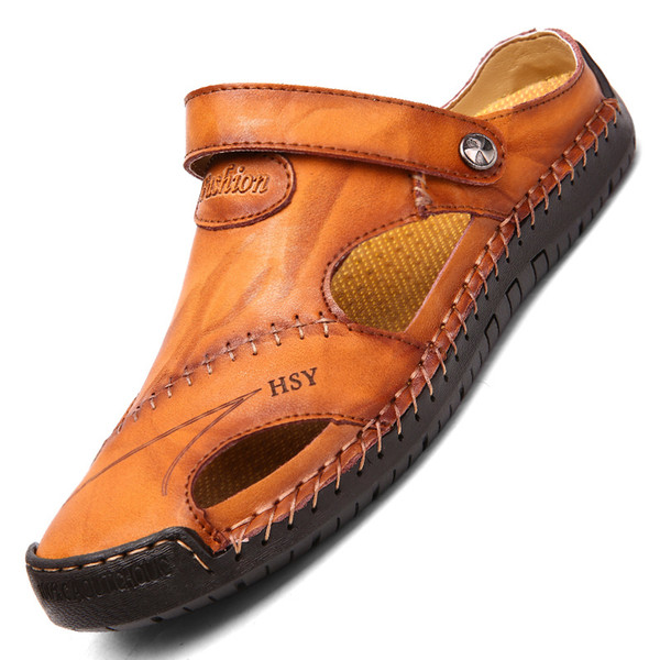 Genuine leather big size Mens sandal double use cowskin beach sandals cowskin slippers men travel shoes man holiday sandal zy209