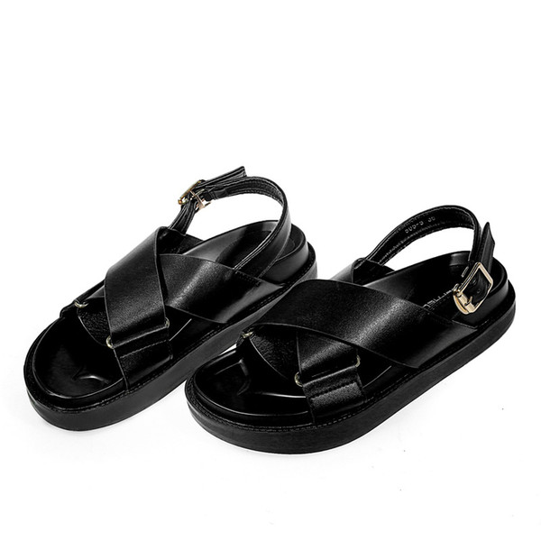 Fashion women casual sandals women breathable sandal summer thick heel shoes with buckle strap cross tied sandal for woman zy223