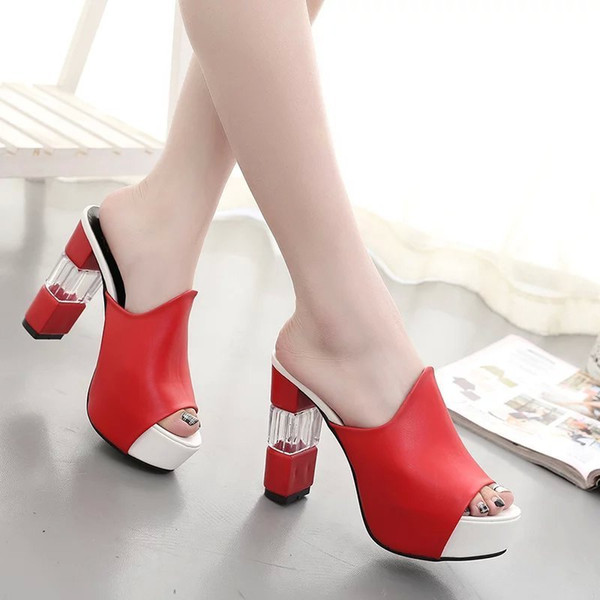 Sexy2019 Cross Border For Pattern Super High Coarse With Fish Mouth Ma'am Cool Slipper Waterproof Platform Flange Sandals