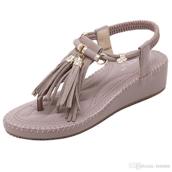 Pop 2019 Summer Women Sandals Gladiator Tassel Sweet Flat Comfortable Beach Sandal Flip Flops Casual Shoes Sandals Women