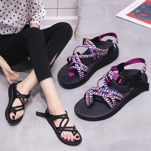 Sexy2019 Sandals Woman Concise Joker Pattern Korean Beach Seaside Network Red Kuanping With Women's Shoes