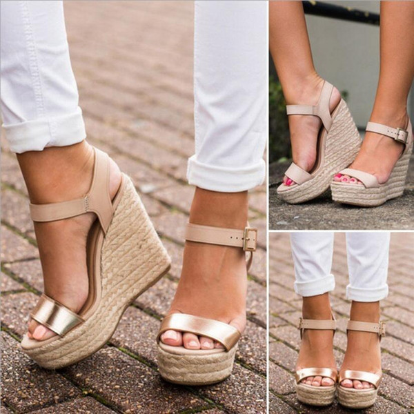 Pop 2019 Ladies Shoes Woman Zapatos Mujer Women Wedge Sandals Platform High Heels Pumps Gladiator Vintage PU Leather Chaussure