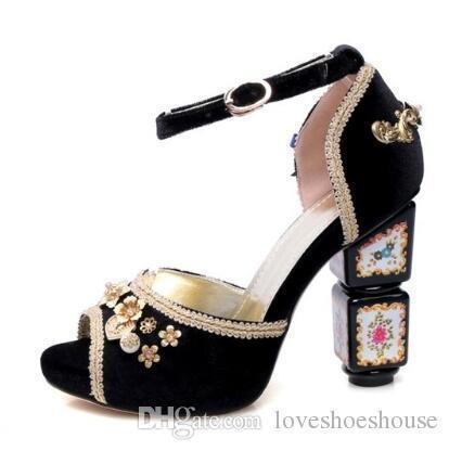 SexyNewest Court Style Sandals Bowtie Flower Matal Fasteners Pearl Ankle Strap Peep Toe Women Sandal Peep Toe Thick Heels