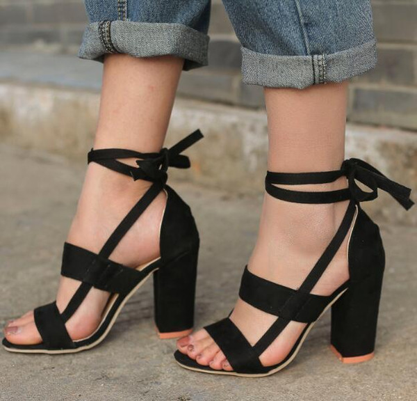 Pop 2019 Zapatos Mujer Fit Ladies Summer Ankle Strap Sandals Chunky High Heels Women Pumps Gladiator Shoes Woman Lace Up