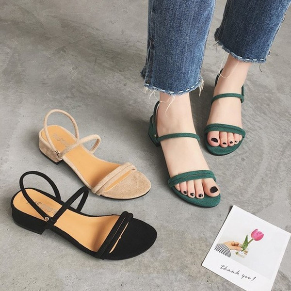 Sexy2019 Pattern Low Woman Korean One Bare Toe Square With Women's Sandals