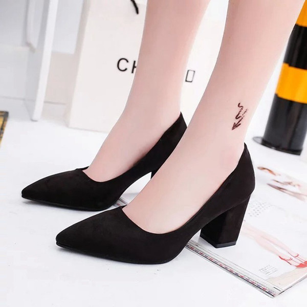 Sexy2019 Work Woman High-heeled Coarse Joker Sharp Single Fairy Real Shoe With Occupation Correct Mount Class Shoes