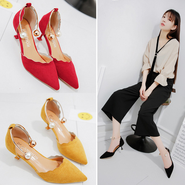 Sexy2019 Sharp Shallow Cat Shoe Woman Fine With 5cm High-heeled Girl Korean Version Of Baitie Ma'am Wedding Shoes