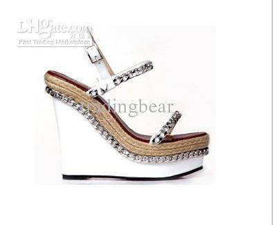 Sexy2019 2011 Stylish White Color Pop Chain Super-high Heel Wedges Pop Platform Sandals