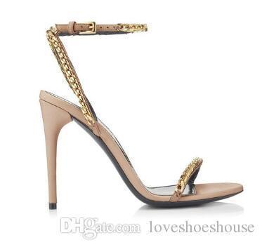 SexyStudded Gold Chains High Heels Sandals Rome Style Stiletto Heels Women Shoes Ankle Buckle Strap Slingback Women Pumps