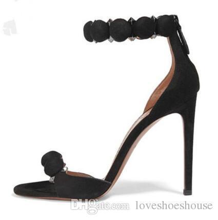 SexyPop Ankle Strappy Rivet Ball Gladiator Sandals One-Strap Stiletto Heel Pop Sandals Back Zipper Open Toe Women Shoes