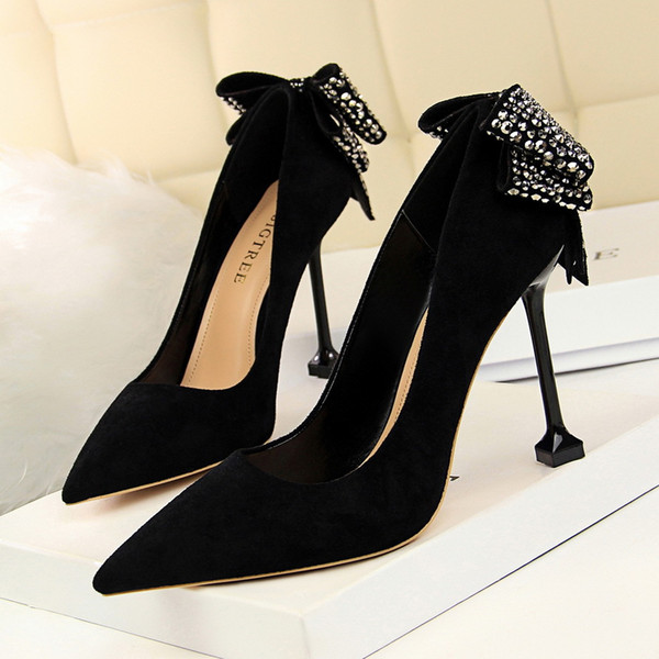 European and American style original boutique Korean version sexy nightclub with ultra high heel suede shallow mouth pointed back water