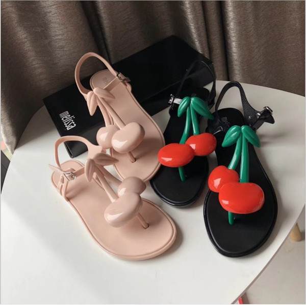 2019 Brazil Melissa cherry jelly sandals T-strap flat-bottom slippers scented shoes open toe beach shoes women's sandals