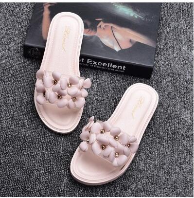 New Camellia Flat with a word dragging wear shoes female summer fashion transparent flowers women's shoes sandals wear