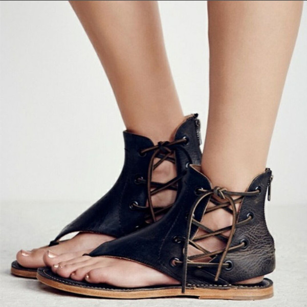 Big Size Summer Sandals Flat Heels Flats Women Hollow Casual Rome Style Beach Sandals Shoes European Popular Flip Flop