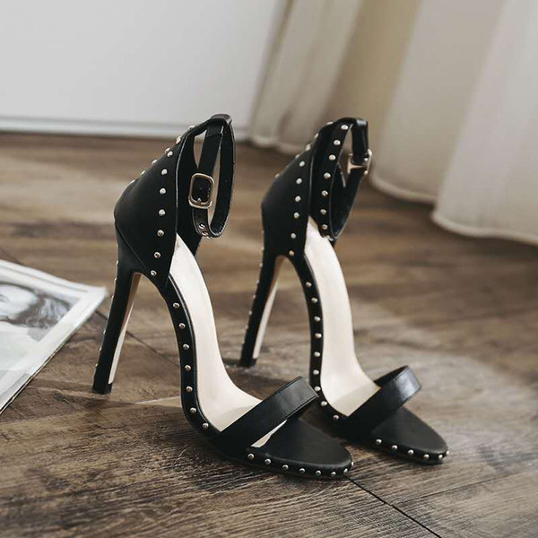 New Style Sexy Rivet High-heeled Sandals, Thin-heeled T-stage Women's Shoes, Large Size Shoes