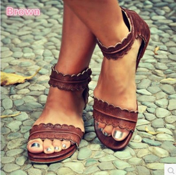 1pcs Brown plus Size Gladiator Lace back zipper flat with Roman styles sandals casual cheap female open toe PU sandals loafer