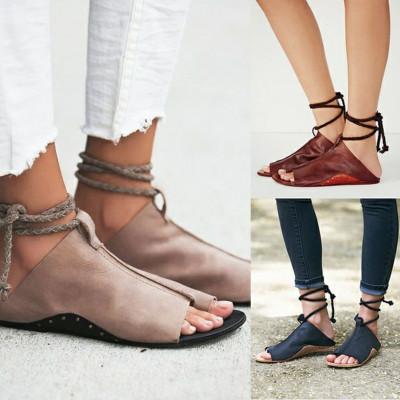 zapatos mujer summer cheap sandals rivet ladies shoes casual woman ankle strap lace up fashion Roma style Splice Leather Gladiator