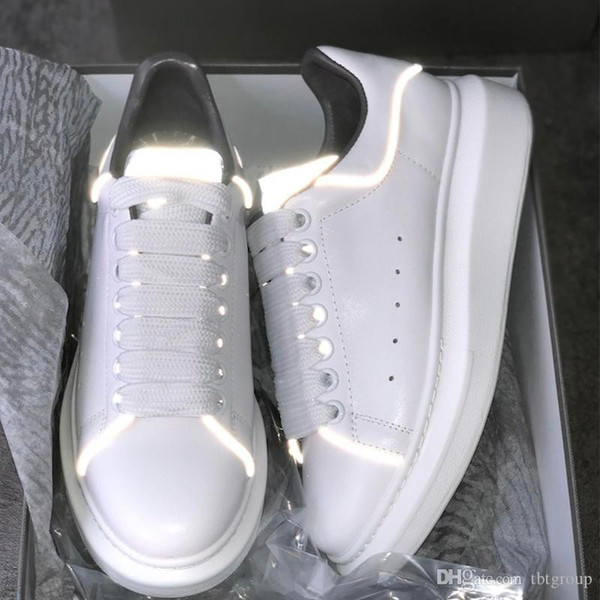 NEW Reflective 3M White Platform Sneakers Fluorescent Luminous Reflective 3M designer shoes For Men Women Leather Oversized Sneakers