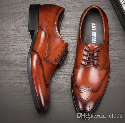 quality Men leather dress shoes breatheable holes waxed cow leather Brock Carved Europian fashion Noble proposition Eu38-44