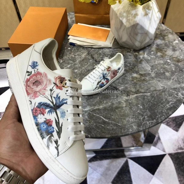 Designers Sneakers for Women Elaborate Floral Print Genuine Leather Women Casual shoe Shoes Fashion Outdoor Shoes White/silver