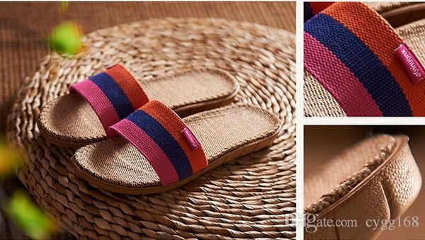 New Sale Linen Slipper Summer Style Floor Breathable Indoor Slippers Women Shoes Flax Striped Bedroom Shoes