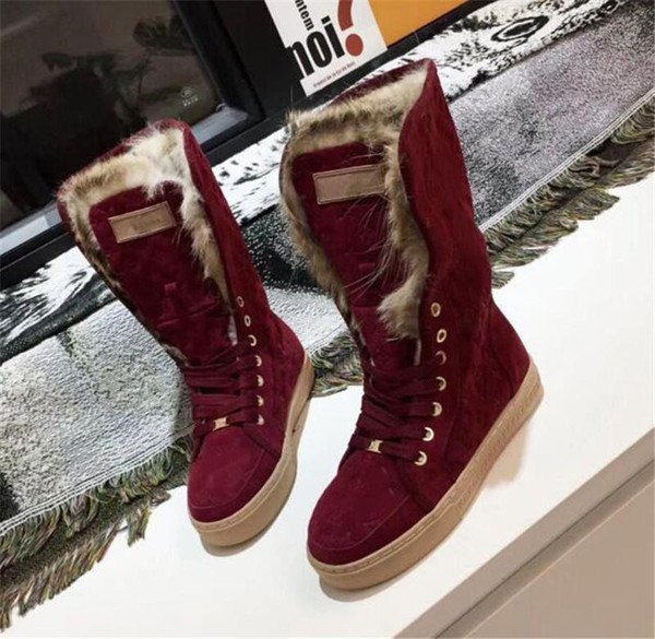 2018 Furry Snow Boots Fur Suede Youth Snow Boot Warm Anti-Skid Skiing Winter High Cut Below Knee Flat Cotton Padded Shoes 0Lv06