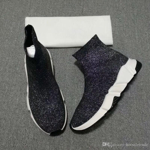 Speed Trainer Sock Shoes Men Casual Shoes Women Sepuin High Top Sock Shoes Classic Chunck Rubber Sole With Grey Black