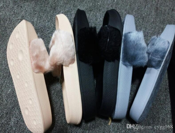 Women RIHANNA LEADCAT FENTY Slipper,Rihanna Leadcat Fenty Faux Fur Slippers Black Slides