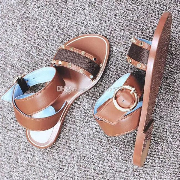 fashion Newest Women Print Leather Sandal Striking Gladiator Style Designer Leather Outsole Perfect Flat Canvas Plain Sandal Size35-41