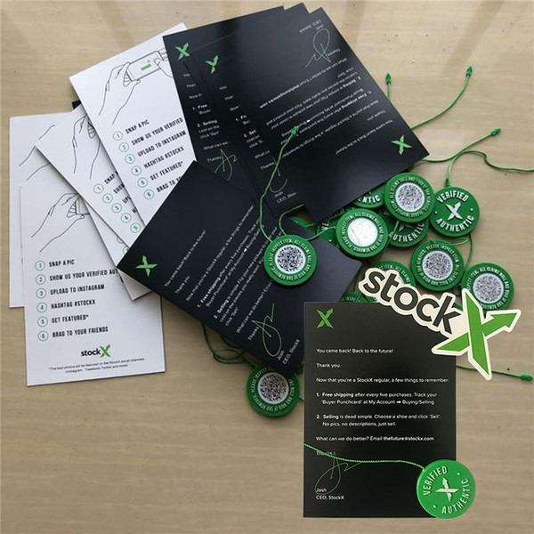 2019 In Stock X Green Circular Tags Rcode Stickers Papper Flyer Plastic Shoe Buckle StockX Verified X Authentic Green Tag Wholesale Retail