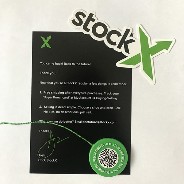 2019 In Stock X Green Circular Tag Rcode Stickers Flyer Plastic Shoe Buckle StockX Verified X Authentic Green Tag Wholesale Retail