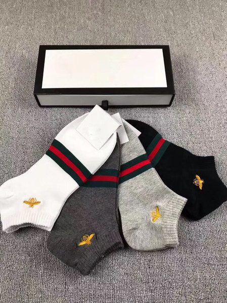 Fashion top designer socks brand embroidered bee wolf tiger head elasticized cutton men socks 4 pairs with box