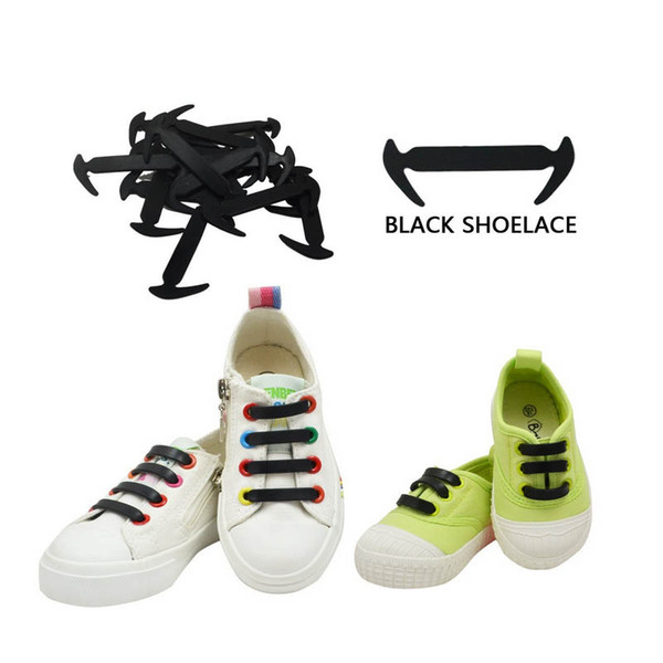 12pcs/Set Black No Tie Silicone Shoelaces For Children Present Gift Flat Stretch Shoestring For Sneakers Boys Girls