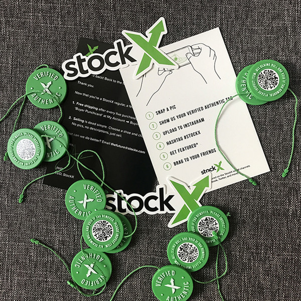 2019 In Stock X Green Circular Tag Rcode Stickers Flyer Plastic Shoe Buckle StockX Verified X Authentic Green Tag Wholesale RetailNew Stock