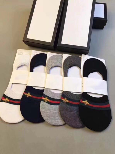 wholesale men designer bee socks 100% cotton 5 pair/box cheap fashion short socks luxury brand top quality for summer one size