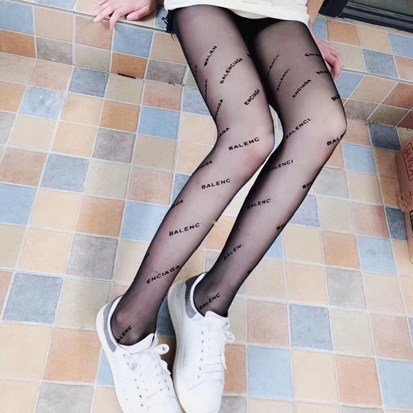 Women Black letters embroidery Pantyhose 2018 fashion style sexy thin silk stockings pantyhose summer womens net stocking tights new