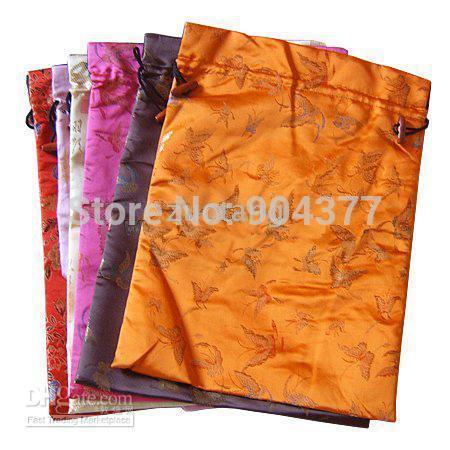 Drawstring Silk Printed travel Women Shoe Bags with lined Reusable Shoe Covers 10pcs/lot Mix Color Free shipping