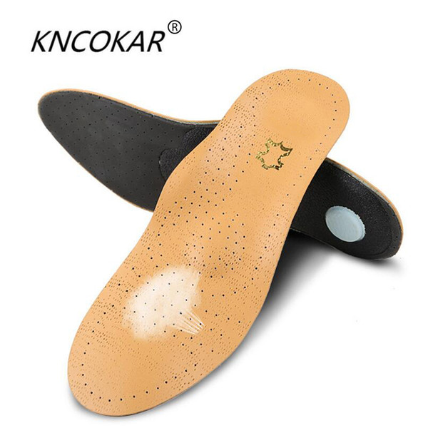 KNCOKAR 1 pair High quality Leather orthotics Insole for Flat Foot Arch Support orthopedic Silicone Insoles for men and women