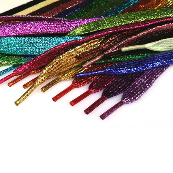 Colorful man women Shoelaces of sneakers Metallic Glitter Shiny gold shoelace silver Flat shoe laces sports running shoe lacing